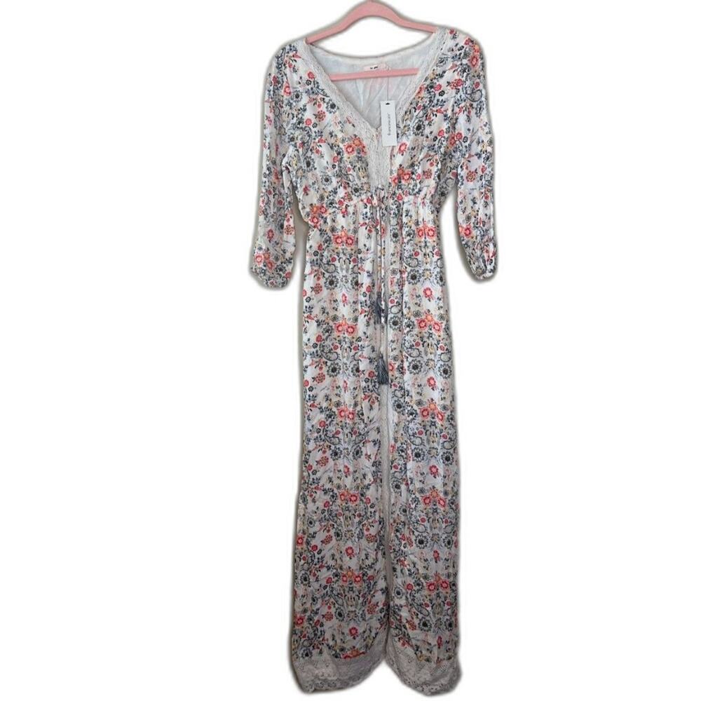 Francesca's Mi Ami 3/4 sleeve floral maxi dress lace v-neck Small NWT